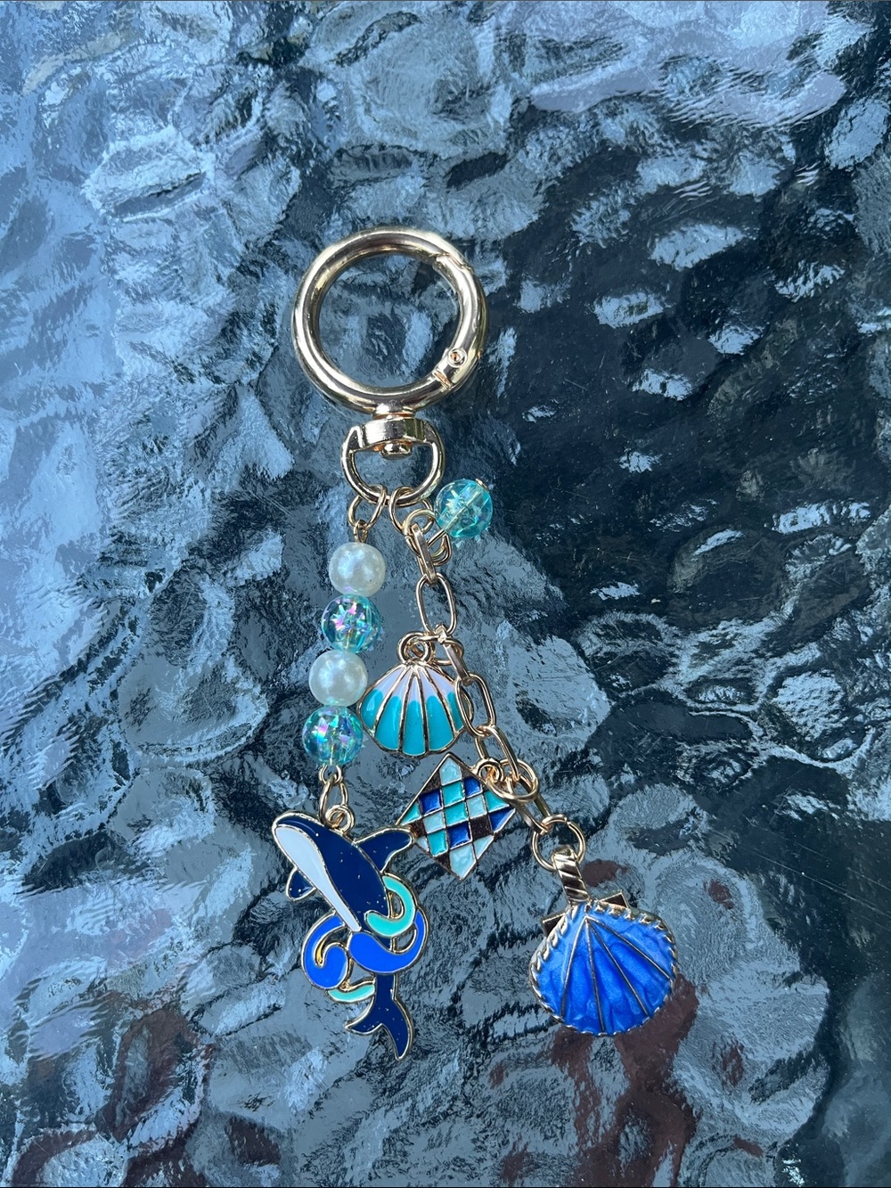Blue & Turquoise Shell and Dolphin Keychain